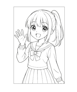 Ausmalbild Winkendes Mädchen als kreative Malvorlage