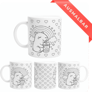 Capybara BubbleTea Herzen Ausmalbare Tasse