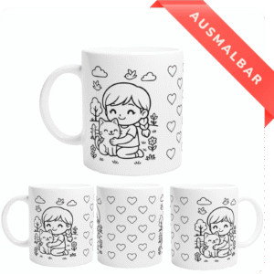 Katze Maedchen Herz Ausmalbare Tasse