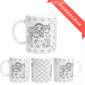 Prinzessin Einhorn Herzen Ausmalbar Tasse