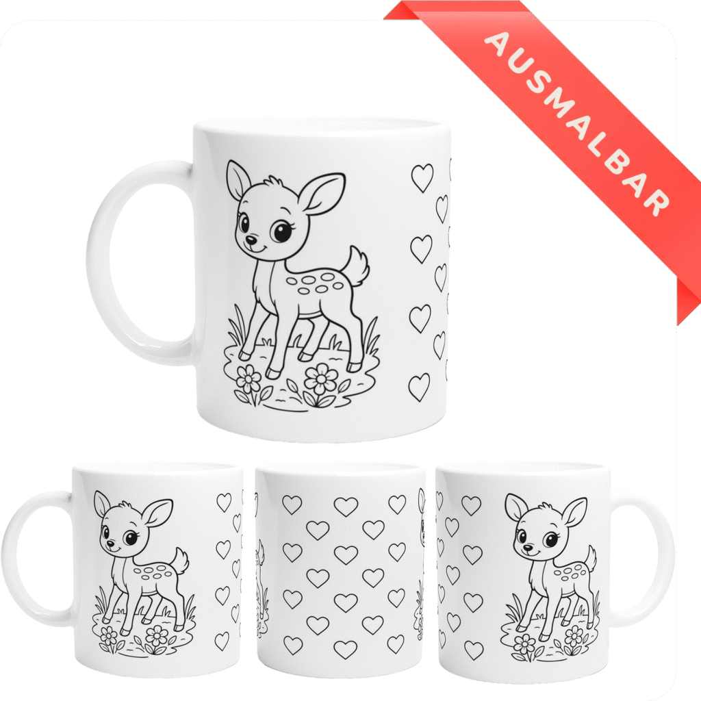 Rehkitz Herzen Ausmalbar Tasse