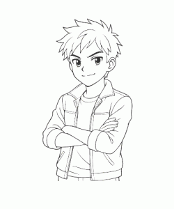 Ausmalbild Anime Junge selbstbewusst als kreative Malvorlage