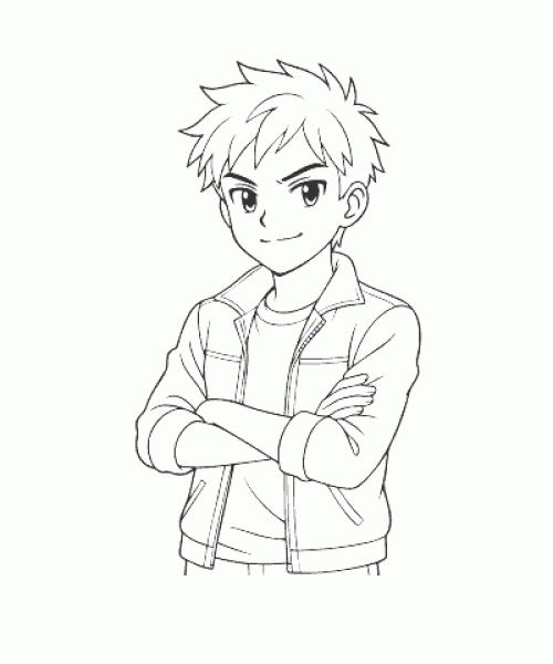 Ausmalbild Anime Junge selbstbewusst als kreative Malvorlage