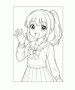 Ausmalbild Winkendes Mädchen als kreative Malvorlage