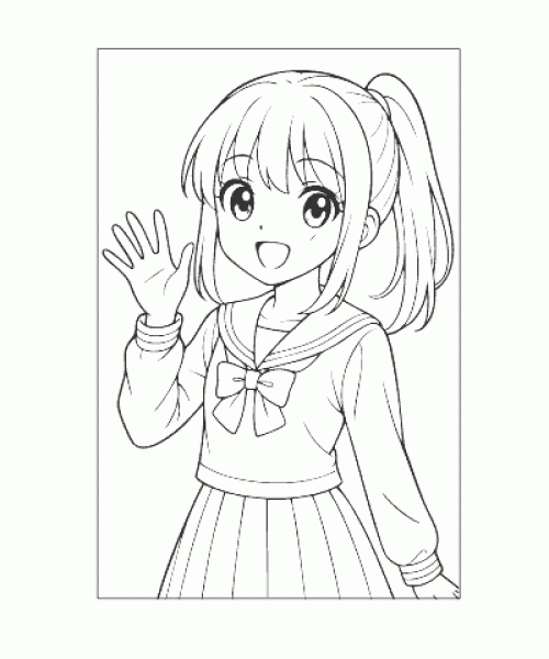 Ausmalbild Winkendes Mädchen als kreative Malvorlage