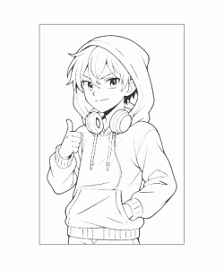 Ausmalbild Junge mit Hoodie als kreative Malvorlage