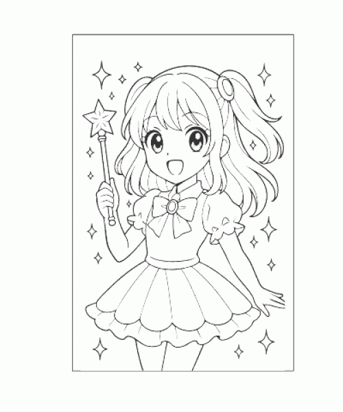 Ausmalbild Zauber Mädchen als kreative Malvorlage