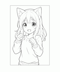 Ausmalbild Mädchen mit Katzenohren als kreative Malvorlage