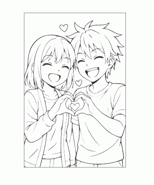 Ausmalbild Paar mit Herz als kreative Malvorlage