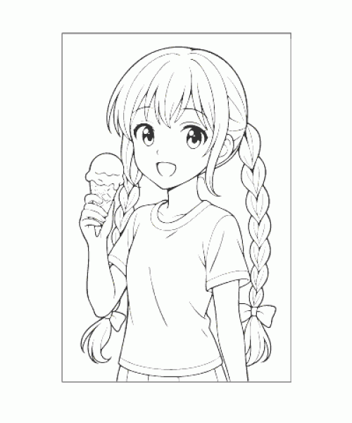 Ausmalbild Mädchen mit Eis als kreative Malvorlage