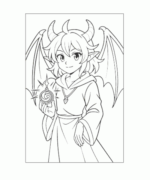 Ausmalbild Fantasy Mädchen als kreative Malvorlage