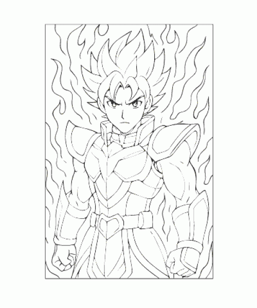 Ausmalbild Kämpfer mit Flammen als kreative Malvorlage