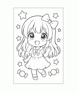 Ausmalbild Mädchen mit Sternen als kreative Malvorlage