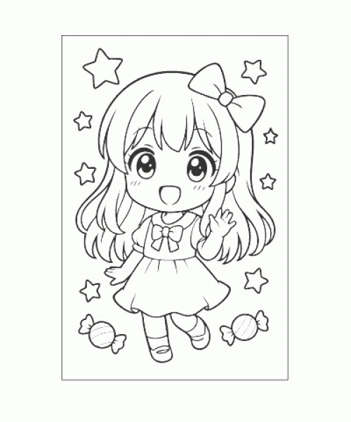 Ausmalbild Mädchen mit Sternen als kreative Malvorlage