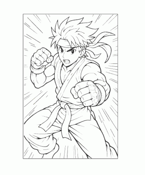 Ausmalbild Kämpfer Action als kreative Malvorlage