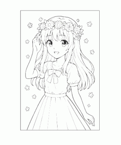 Ausmalbild Mädchen mit Blumenkranz als kreative Malvorlage