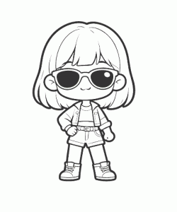 Ausmalbild Anime Mädchen mit Sonnenbrille Outfit