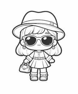 Ausmalbild Anime Mädchen mit Hut und Tasche