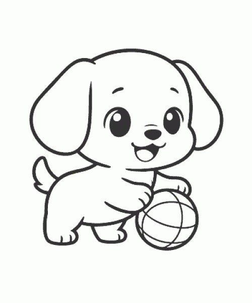 Ausmalbild niedlicher Hund mit Ball