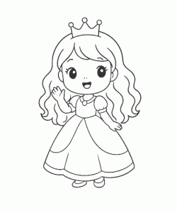 Ausmalbild Prinzessin mit Krone und Kleid