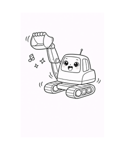 Ausmalbild Bagger Kawaii