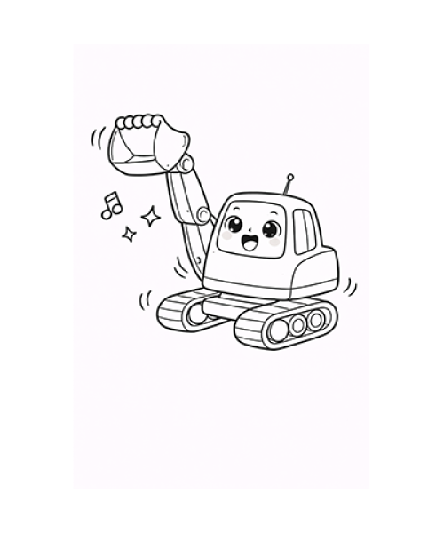 Ausmalbild Bagger Kawaii