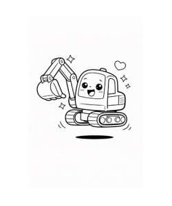Ausmalbild Bagger Kawaii hüpft