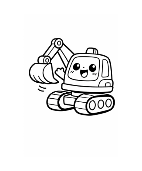 Ausmalbild Bagger Kawaii winkt