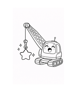 Ausmalbild Kran Kawaii mit Stern