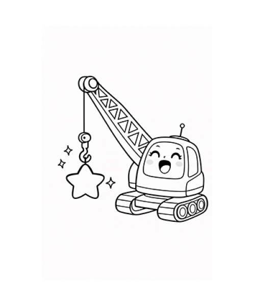 Ausmalbild Kran Kawaii mit Stern