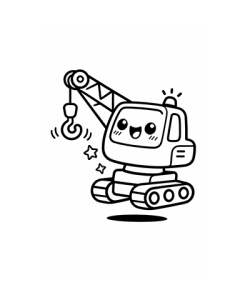 Ausmalbild Kran Kawaii hüpfend