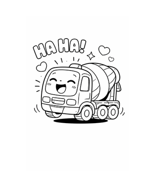 Ausmalbild lachender Betonmischer Kawaii