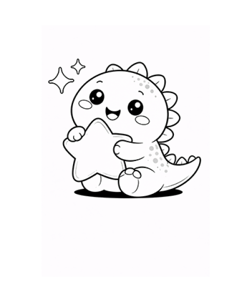Ausmalbild Dinosaurierbaby hält Stern