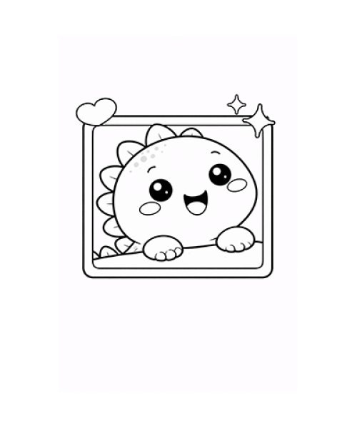 Ausmalbild Dinosaurierbaby guckt durchs Fenster