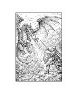 Ausmalbild Drache kämpft mit Ritter