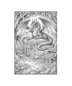 Ausmalbild Drache beschützt Schatz