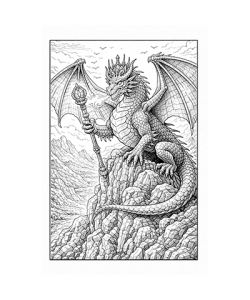 Ausmalbild Drache mit Zepter