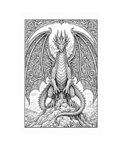 Ausmalbild Drache sitzt auf Felsen