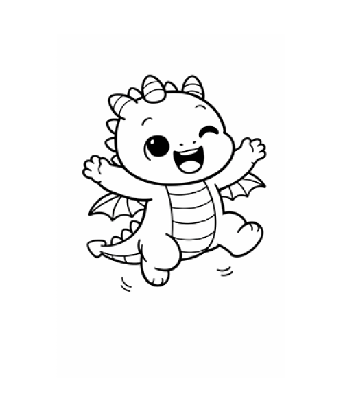 Ausmalbild kleiner Drache springt in die Luft