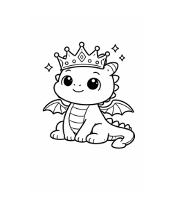 Ausmalbild kleiner Drache mit Krone