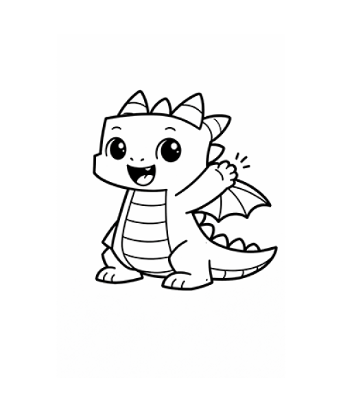 Ausmalbild kleiner Drache winkt
