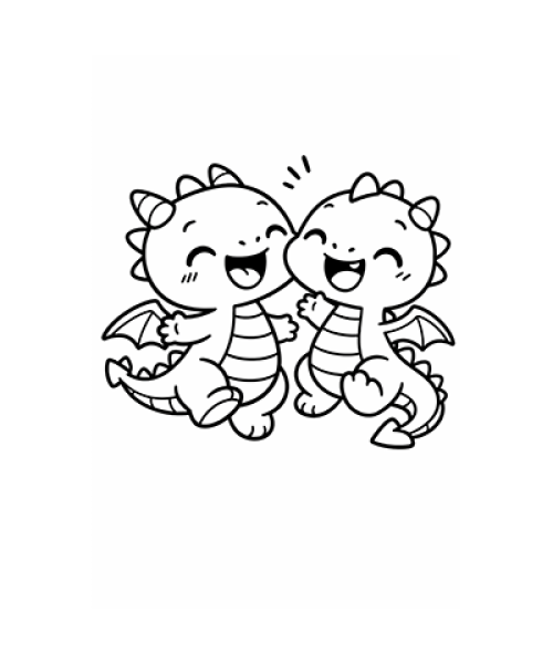 Ausmalbild zwei kleine Drachen