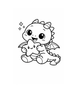 Ausmalbild kleiner Drache hält Stern