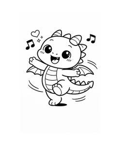 Ausmalbild kleiner Drache tanzt