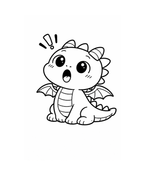 Ausmalbild kleiner Drache guckt überrascht