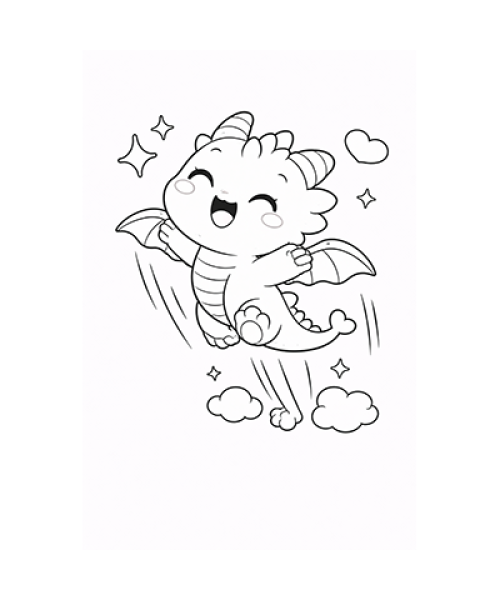 Ausmalbild kleiner Drache springt in die Luft