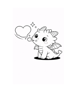 Ausmalbild kleiner Drache macht Herz