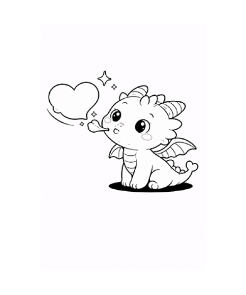 Ausmalbild kleiner Drache macht Herz