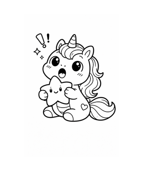 Ausmalbild erstauntes Einhorn mit Stern