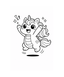 Ausmalbild hüpfendes Einhorn